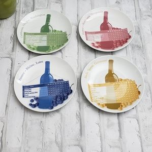 Vintage Wine Enthusiast Set Of 4 PORCELAIN WINE & CHEESE PLATES In Gift Box